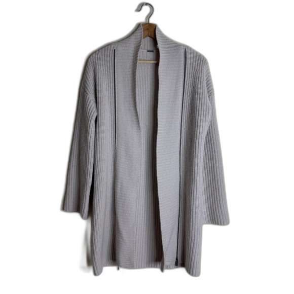 Elie Tahari Sweater Womens Small Gray Open Front Cardigan Wool Cashmere Ribbed - Picture 1 of 12